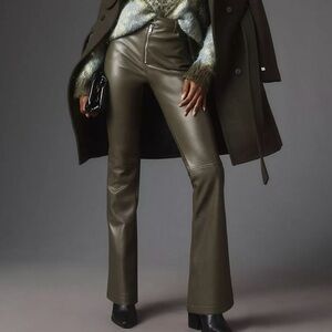 Avec Les Filles Dark Olive Leather Flare Pants